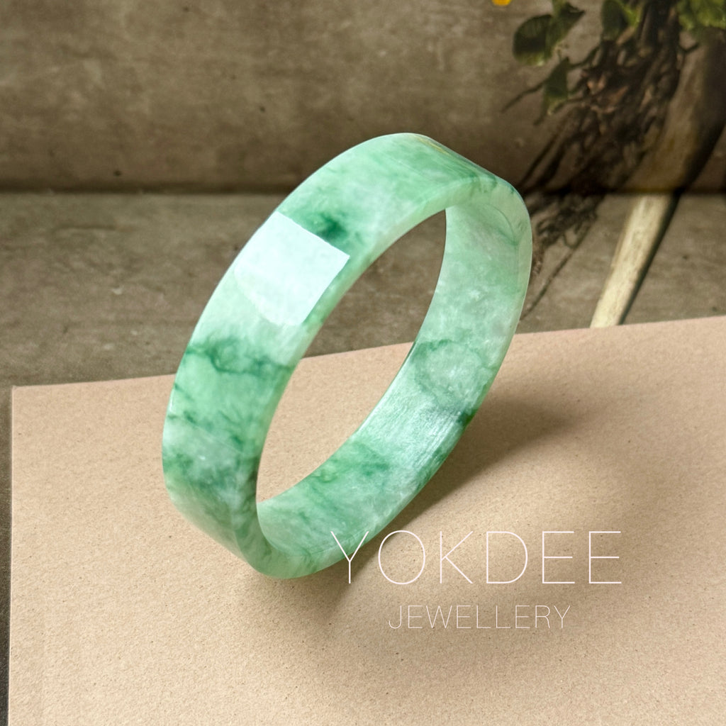 50mm A-Grade Natural Floral Imperial Green Jadeite Modern Round Bangle No.152165