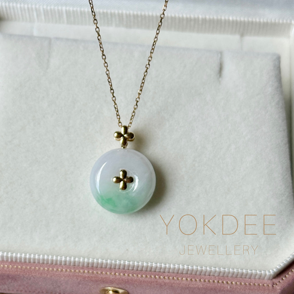 A-Grade Moss On Snow Jadeite V.Petals Lilac Flower Donut Pendant No.173002