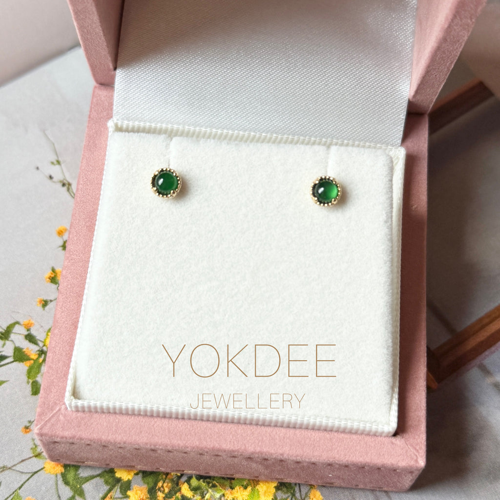Icy A-Grade Natural Imperial Green Jadeite Petite Dolly Earring (Champagne) No.180950