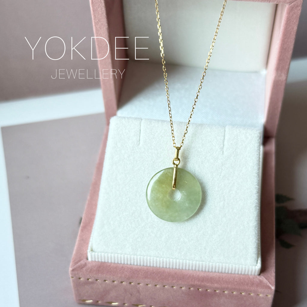 Icy A-Grade Natural Earthy Yellow Green Jadeite Donut Pendant No.172982