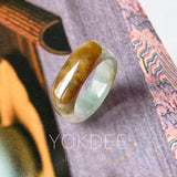 16.3mm A-Grade Natural Blue Brownish Yellow Jadeite Saddle Top Ring Band No.162653