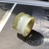 20mm A-Grade Yellowish Green White Jadeite Archer Ring Band No.161610