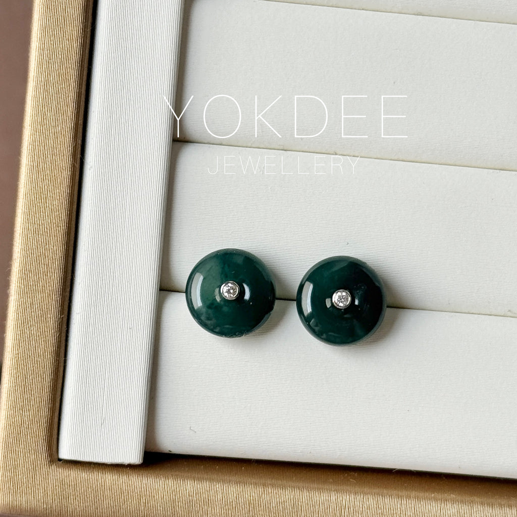 Icy A-Grade Natural Dark Blue Jadeite Donut Stud Earrings No. 180904