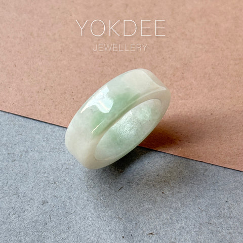 19.1mm A-Grade Natural Moss On Snow Jadeite Ring Band No.162532