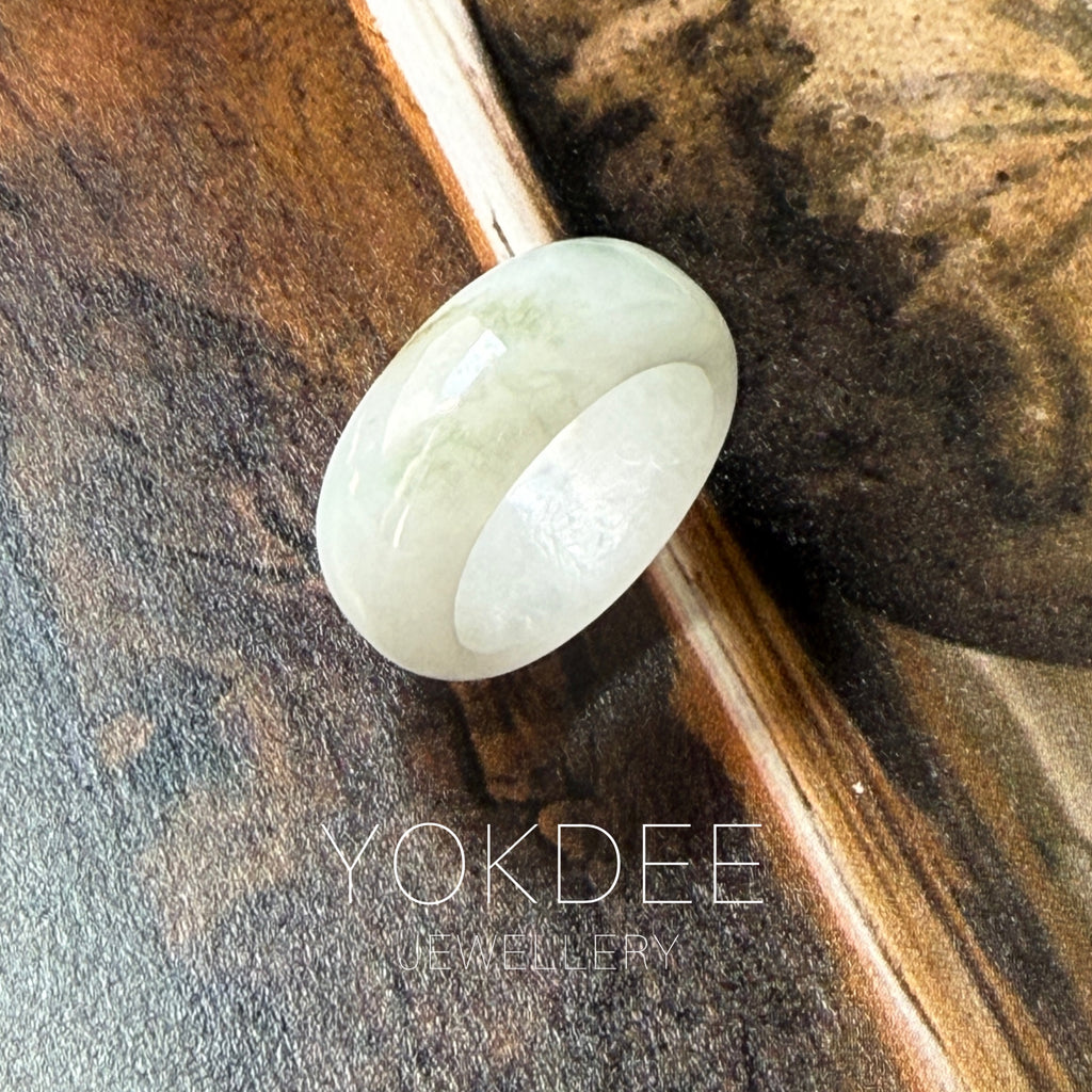 14mm A-Grade White Green Jadeite Ring Band No. 162596
