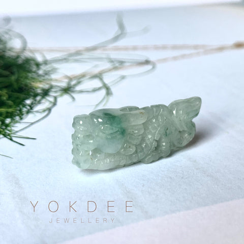 A-Grade Natural Floral Jadeite Dragon Pendant No.170977