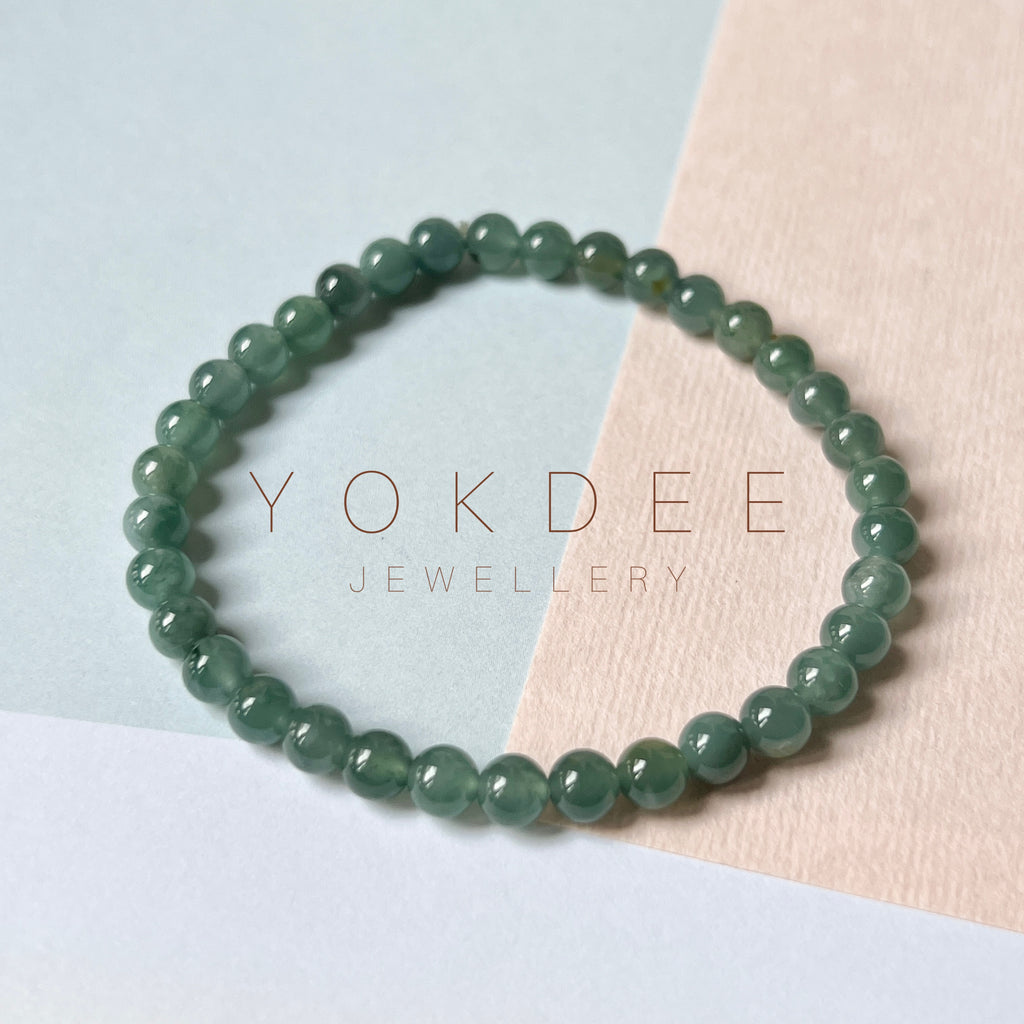 SOLD OUT: 5.3mm A-Grade Natural Bluish Green Jadeite Beaded Bracelet No.190282