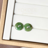 A-Grade Natural Dark Yellowish Green Jadeite Donut Stud Earrings No. 180898