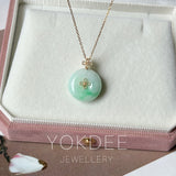 A-Grade Moss On Snow Jadeite M.Petals Lilac Flower Donut Pendant No.173004