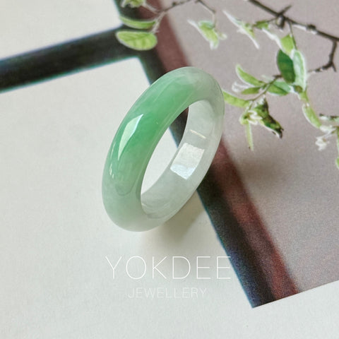 17.4mm A-Grade Natural Moss On Snow Jadeite Ring Band No. 162562