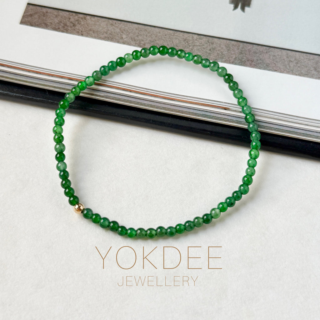 3mm Icy A-Grade Natural Imperial Green Jadeite Beaded Bracelet No.190492