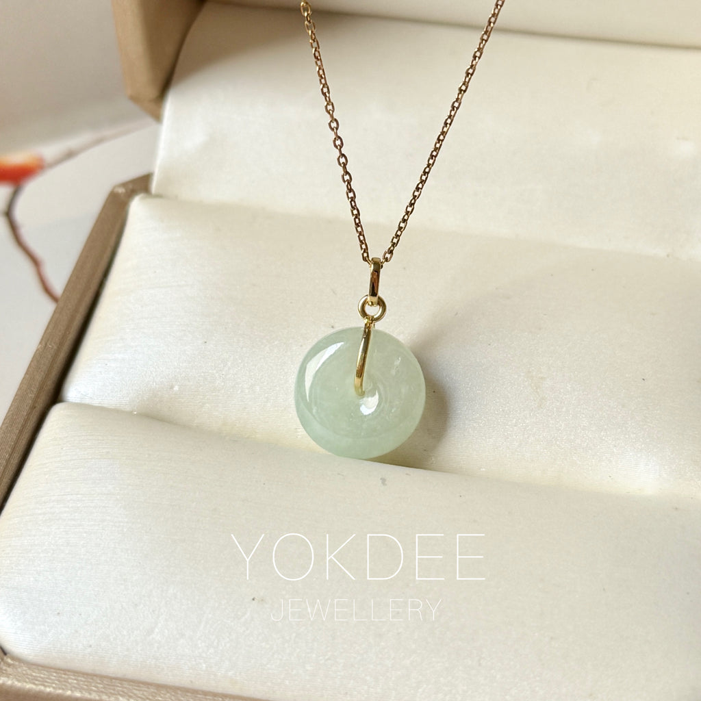 A-Grade Natural Light Yellowish Green Jadeite Donut Pendant No.172816