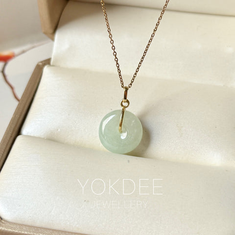 A-Grade Natural Light Yellowish Green Jadeite Donut Pendant No.172816