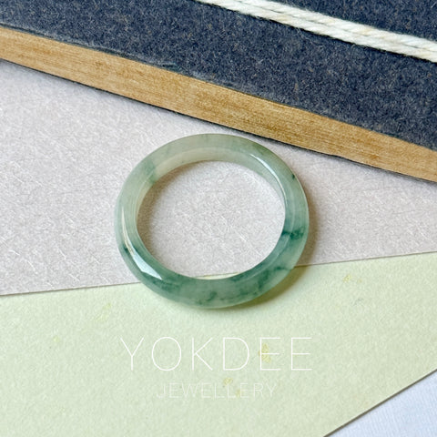 15.2mm A-Grade Natural Floral Jadeite Abacus Ring Band No.162535