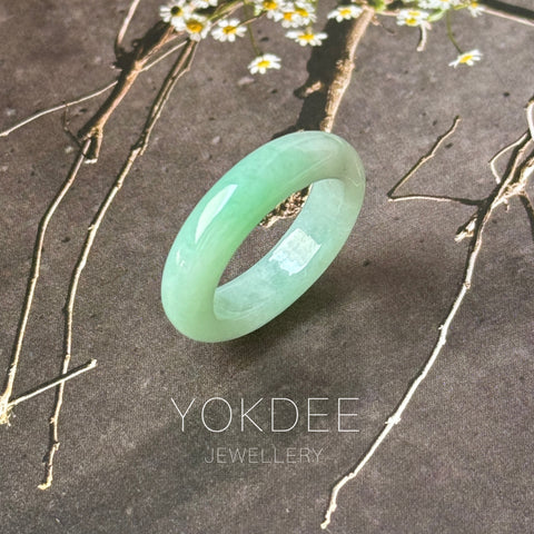 17.5mm A-Grade Natural Moss On Snow Jadeite Ring Band No. 162563