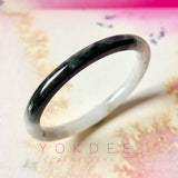 52.9mm A-Grade Natural Black White Jadeite Traditional Oval Bangle No.151991