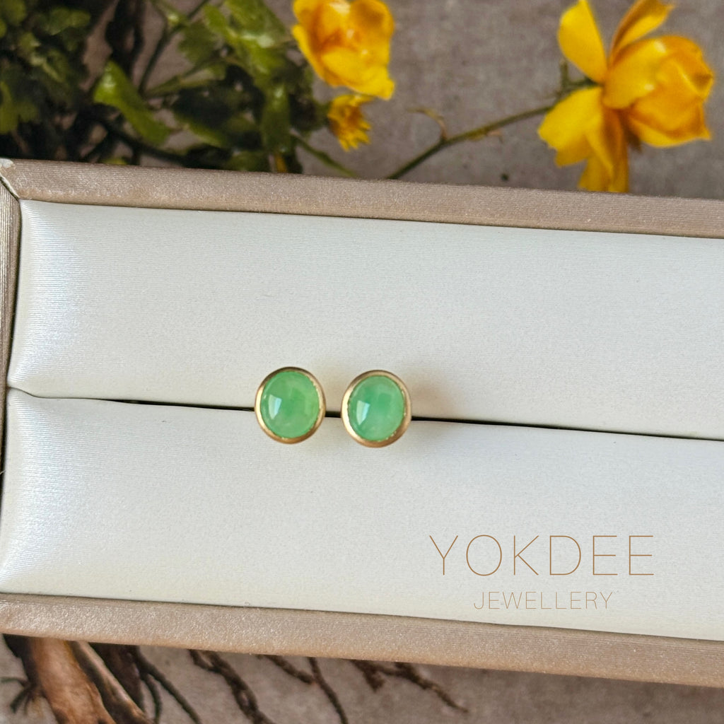 Icy A-Grade Natural Apple Green Jadeite MINI.malist Stud Earrings No. 180919