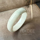 57.4mm A-Grade Natural White Bluish Green Jadeite Modern Round Bangle No. 600124