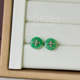 A-Grade Natural Apple Green Jadeite Donut Stud Earring (Lilac Flower) No. 180896