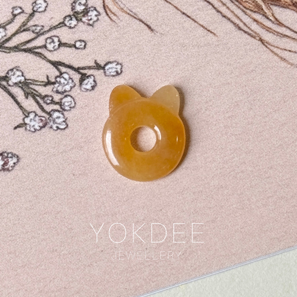 SOLD OUT: Icy A-Grade Natural Yellow Jadeite Little Kitten Pendant No.172685