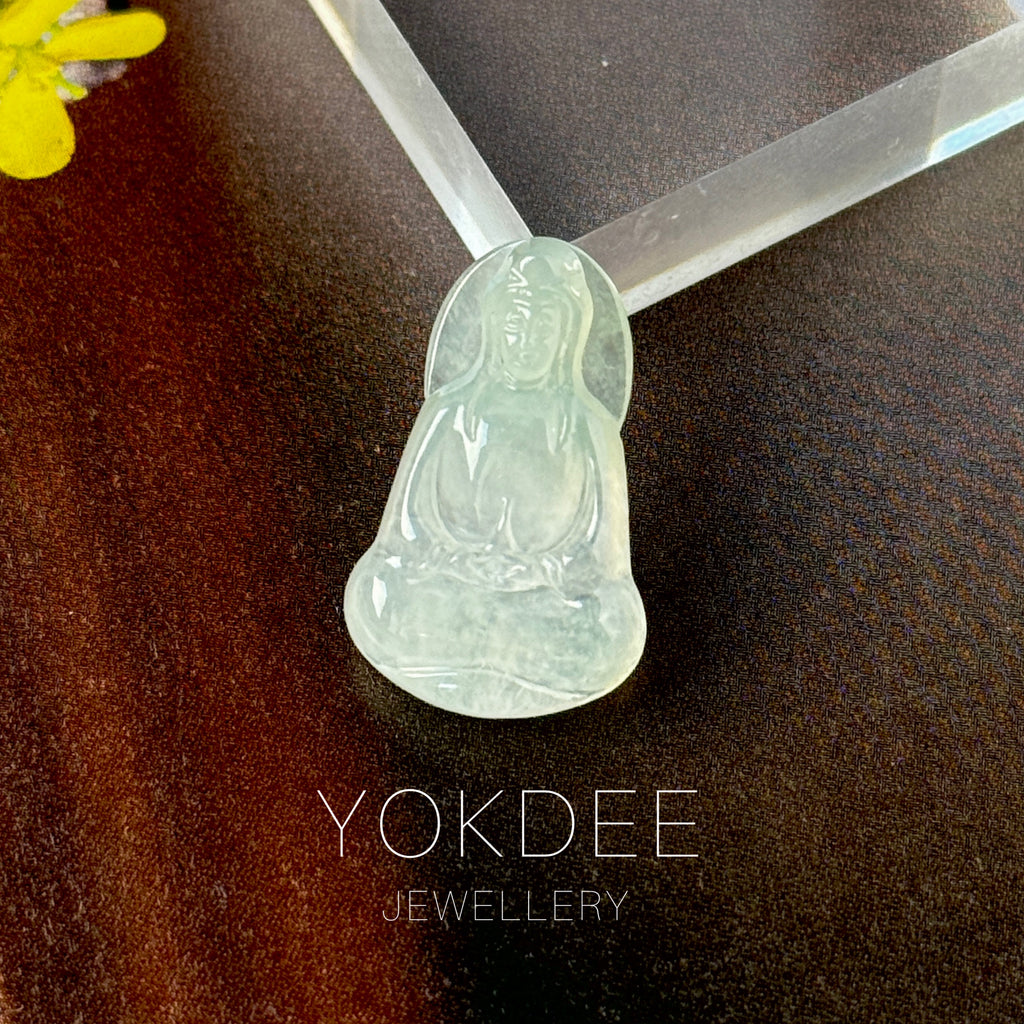 Icy A-Grade Natural Jadeite Goddess of Mercy Pendant No. 172734
