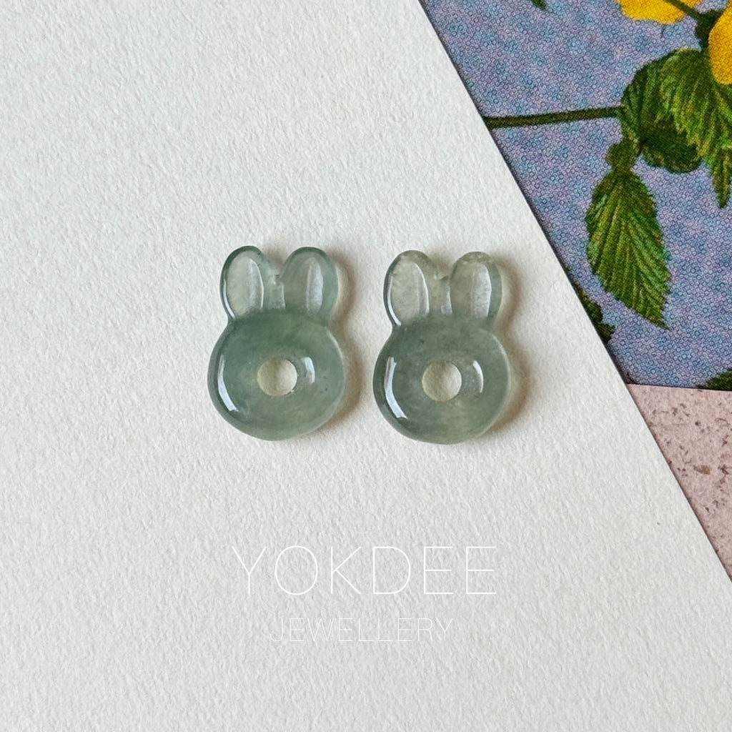 4.5 cts Icy A-Grade Natural Dark Green Jadeite Bunny Pair No. 180945
