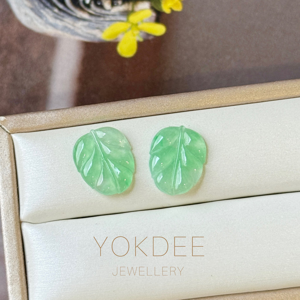 4.6 cts Icy A-Grade Natural Apple Green Jadeite Leaf Pair No. 180923
