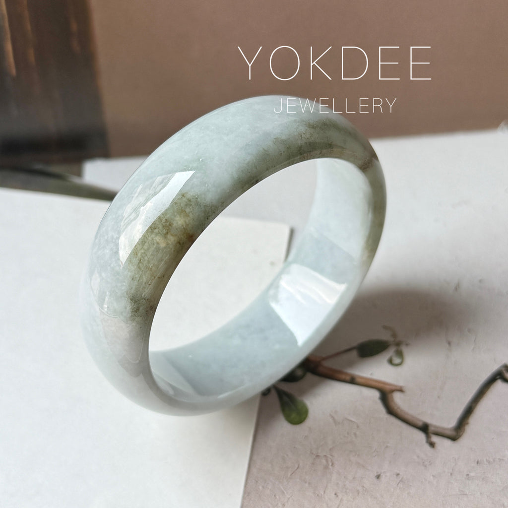 57.3mm A-Grade Natural Dark Purple Grey Jadeite Modern Round Bangle No. 330020