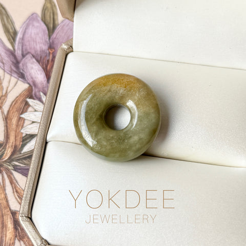 A-Grade Natural Yellow Brown Jadeite Bagel Piece No. 172648