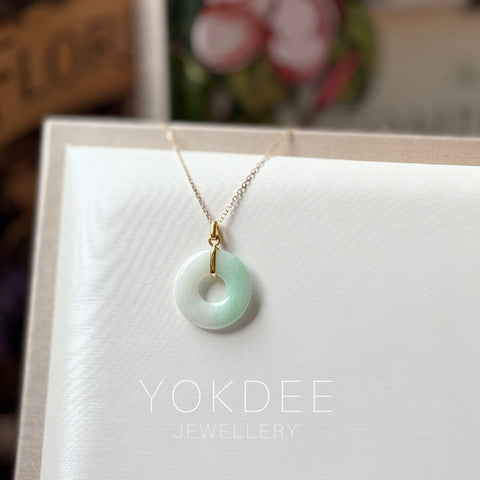 SOLD OUT: A-Grade Natural Moss On Snow Jadeite Ancient Coin Donut Pendant No.172583