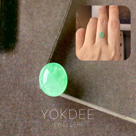 1.25 cts Icy A-Grade Natural Apple Green Jadeite Oval Cabochon No. 130515
