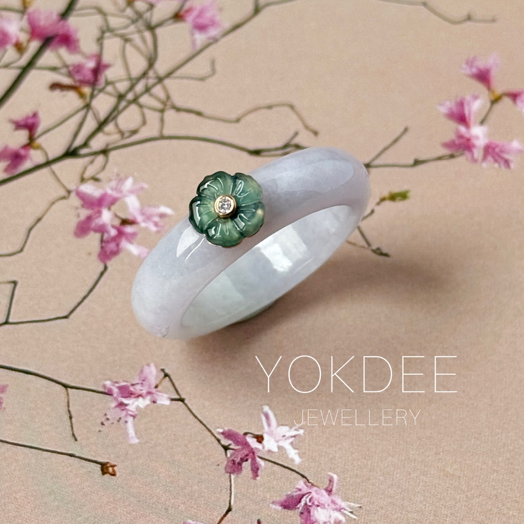 18.1mm A-Grade Natural Jadeite Joseon Dynasty Ring (Cherry Blossom) No.162556