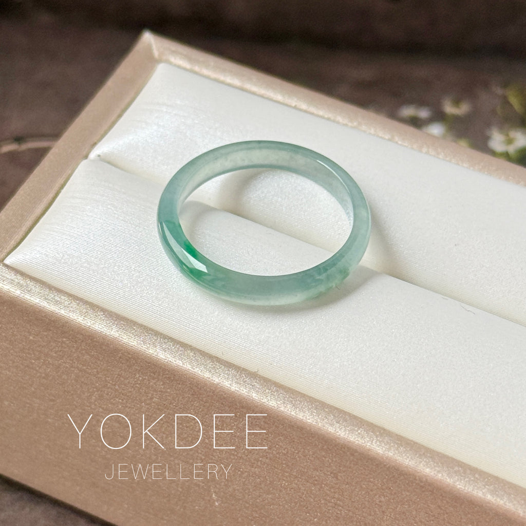 16.2mm Icy A-Grade Natural Blue Green Jadeite Slim Cut Ring Band No. 162570