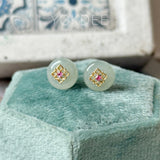 Icy A-Grade Natural Ice Blue Jadeite Donut Peranakan Tile Stud Earrings No. 180935