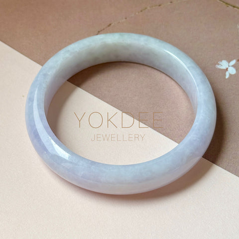 54.6mm A-Grade Natural Lavender Green Jadeite Modern Round Bangle No.152120
