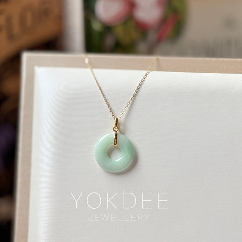 SOLD OUT: A-Grade Natural Moss On Snow Jadeite Ancient Coin Donut Pendant No.172584