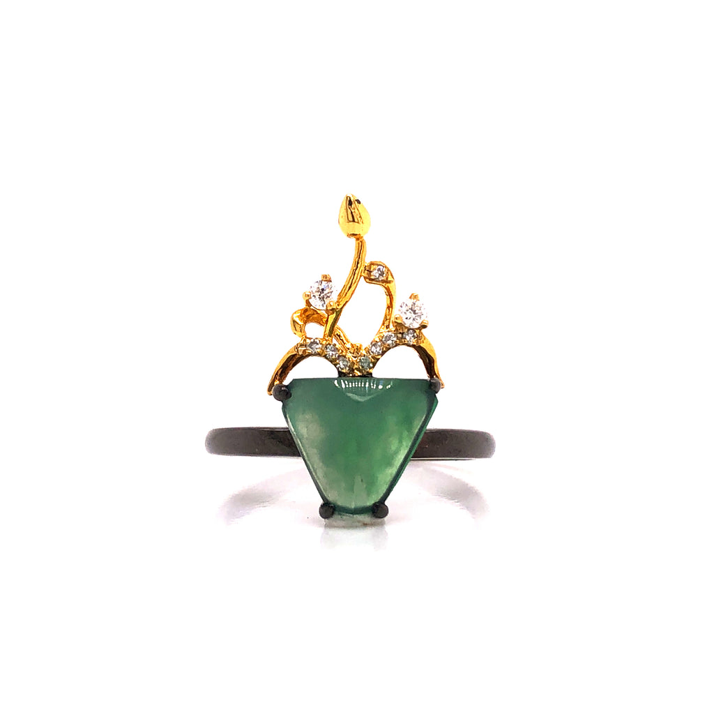 A-Grade Natural Jadeite Bonsai Ring (18k Black Gold, Yellow Gold & Diamonds) No.161422