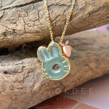 A-Grade Light Bluish Green Jadeite Little Bunny with Carrot Pendant No.171976