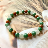 7.4mm A-Grade Natural Tri-Colour Jadeite Beaded Bracelet No.190348