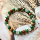 7.4mm A-Grade Natural Tri-Colour Jadeite Beaded Bracelet No.190348