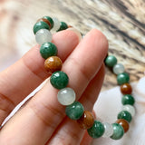 7.4mm A-Grade Natural Tri-Colour Jadeite Beaded Bracelet No.190348