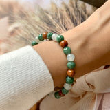 7.4mm A-Grade Natural Tri-Colour Jadeite Beaded Bracelet No.190348