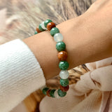 7.4mm A-Grade Natural Tri-Colour Jadeite Beaded Bracelet No.190348