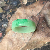 17mm A-Grade Natural Moss On Snow Jadeite Ring Band No.162120