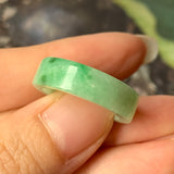 SOLD OUT: 17mm A-Grade Natural Moss On Snow Jadeite Ring Band No.162120