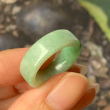 SOLD OUT: 17mm A-Grade Natural Moss On Snow Jadeite Ring Band No.162120