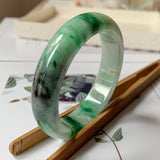 55.4mm A-Grade Natural Floral Imperial Green Jadeite Modern Round Bangle No.151594