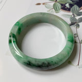 55.4mm A-Grade Natural Floral Imperial Green Jadeite Modern Round Bangle No.151594