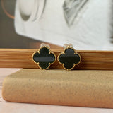 A-Grade Natural Omphacite Jadeite Clover Earring Stud No.180448