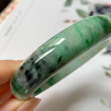 55.4mm A-Grade Natural Floral Imperial Green Jadeite Modern Round Bangle No.151594